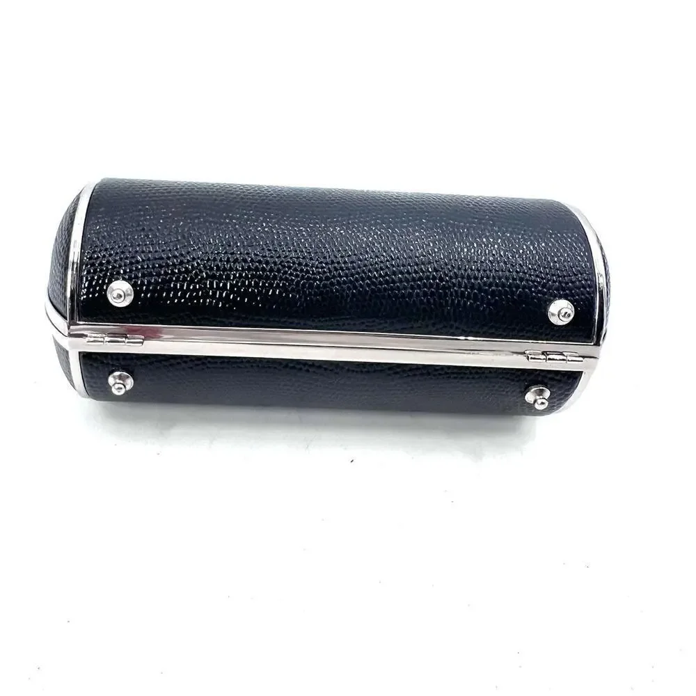 Black & Silver Cylinder Shaped Convertible Clutch Crossbody Small Evening Bag